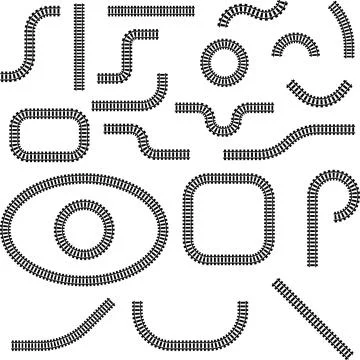 Railway train track vector route. Rail line, subway map, and railroad Stock Illustration