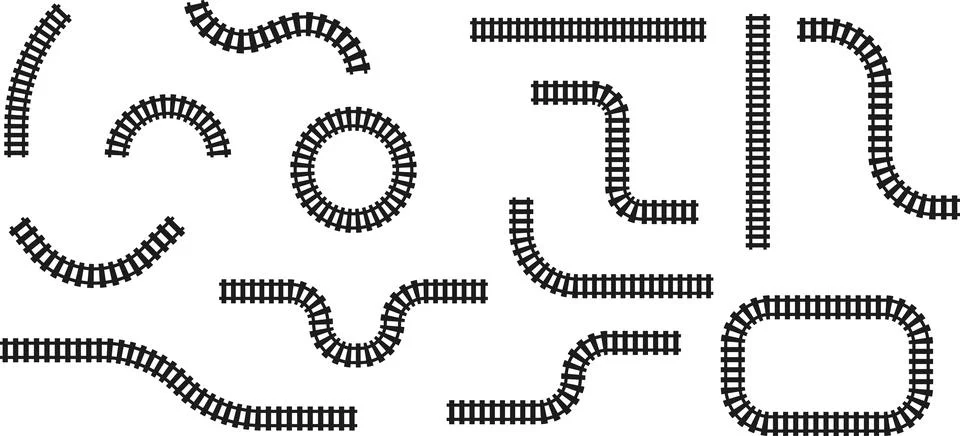 Railway train track vector route. Rail line, subway map, and railroad Illustrazione stock