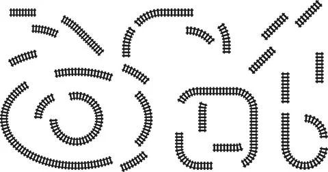 Railway train track vector route. Rail line, subway map, and railroad Illustrazione stock