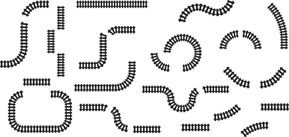 Railway train track vector route. Rail line, subway map, and railroad Stock Illustration