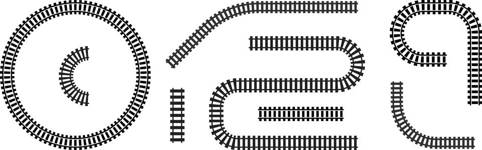 Railway train track vector route. Rail line, subway map, and railroad Illustrazione stock