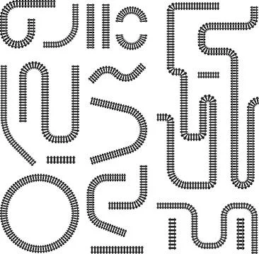 Railway train track vector route. Rail line, subway map, and railroad Stock Illustration