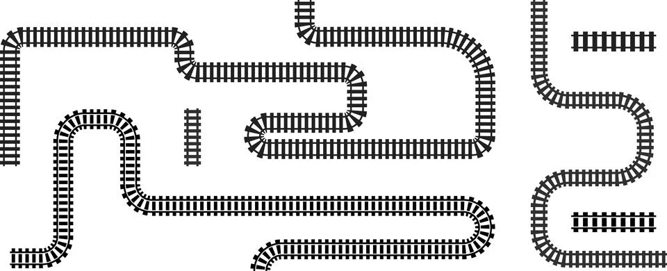 Railway train track vector route. Rail line, subway map, and railroad Illustrazione stock