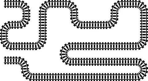 Railway train track vector route. Rail line, subway map, and railroad Stock Illustration