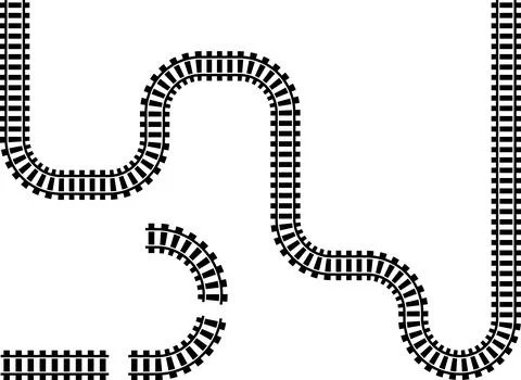 Railway train track vector route. Rail line, subway map, and railroad Illustrazione stock