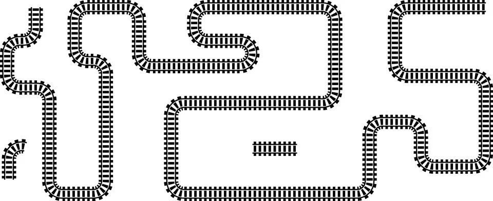 Railway train track vector route. Rail line, subway map, and railroad Stock Illustration