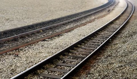 Railway train tracks perspective view Stock Photos