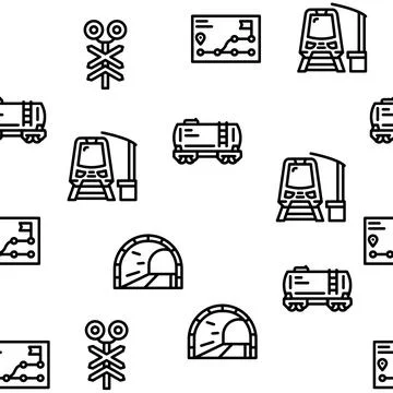 Railway Train Transportation Vector Seamless Pattern Stock Illustration