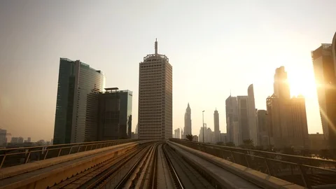 Railway Train View Driving Through Modern City Skyline District Stock-Footage 103597774