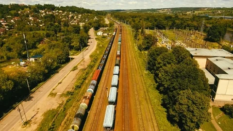 Railway train. View from the sky Stock Footage 143763779
