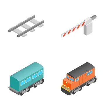 Railway transport isometric elements collection white background Stock Illustration