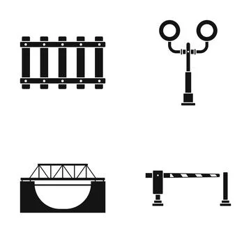 Railway transportation infrastructure elements flat icons collection Stock Illustration