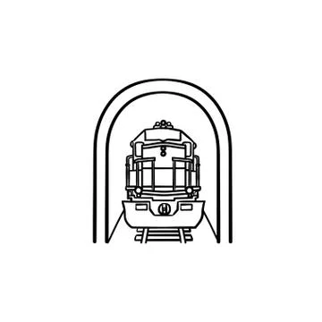 Railway tunnel with train hand drawn outline doodle icon. Ilustración de archivo