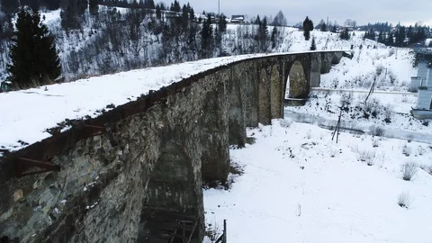 Railway viaduct in winter Stock Footage 128694535