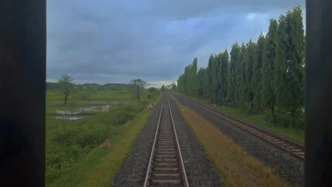 Railway view from the back carriage as the train moves Stock Footage 288300383