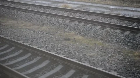 Railway. View out of window of moving train on two railways Stock Footage 48164759