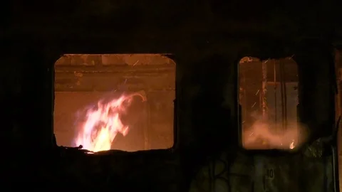 Railway wagon on fire Stock Footage 75638059