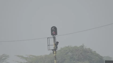 Railway Warning Signal Viewed from a Distance Slog3 10 bit 4:2:2 Stock-Footage 337085474