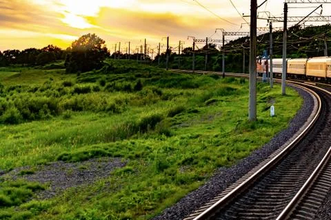 Railway from the window of the train car Stock-Fotos