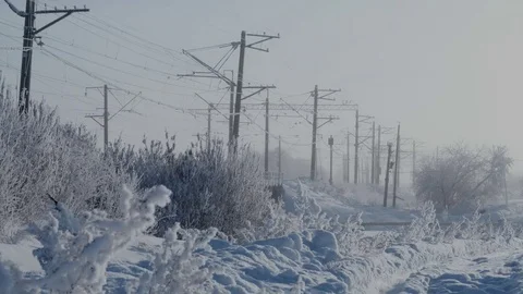Railway in Winter Stock Footage 71615890