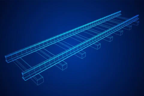 Railway wireframe mesh vector Stock Illustration