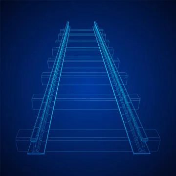 Railway wireframe mesh vector Stock Illustration