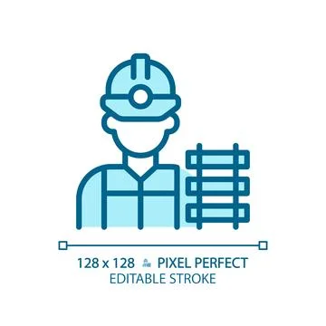 Railway worker pixel perfect blue RGB color icon Stock Illustration
