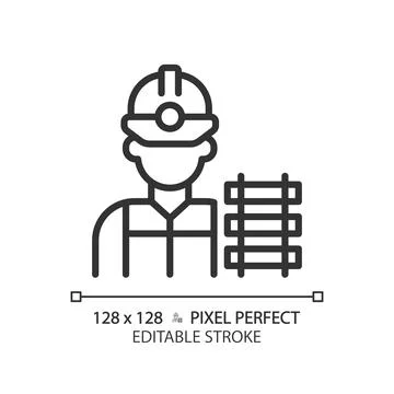 Railway worker pixel perfect linear icon Stock Illustration