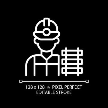 Railway worker pixel perfect white linear icon for dark theme Stock Illustration