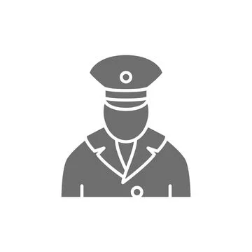 Railway worker, train conductor, subway grey icon. Illustrazione stock