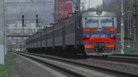 The railways and the train that moves forward by the rails. Video 7 Stock Footage 131455436