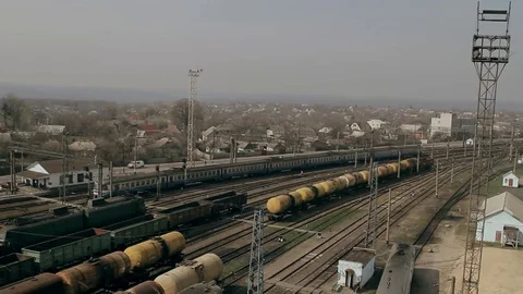 Railways, the freight train driving Video stock 69147400