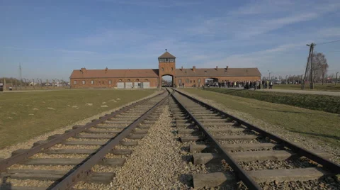 Railways at the main entrance to Auschwitz Stock Footage 52768341