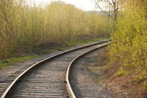 Railways not far from the city, springtime Stock Photos