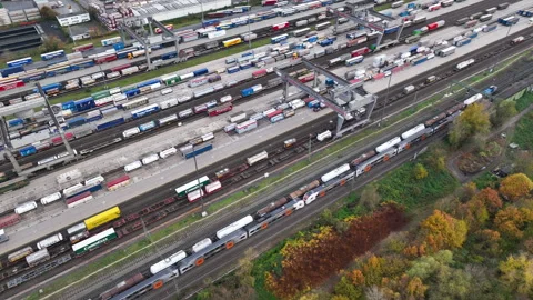 Railyard, freight yard and freight trains Stock Footage 256243590