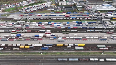 Railyard, freight yard and freight trains Stock Footage 256243594