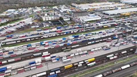 Railyard, freight yard and freight trains Stock Footage 256248889