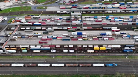 Railyard, freight yard and freight trains Stock Footage 256249956
