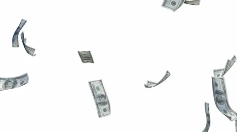 Rain 100 dollar bills on white background Stock Footage