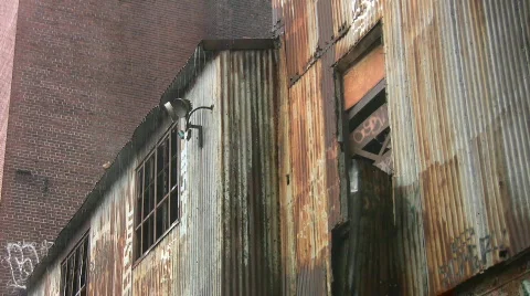 Rain on abandoned factory. Stock Footage