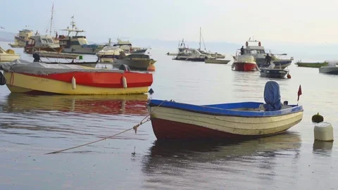 Rain and boats Stock Footage 95989691