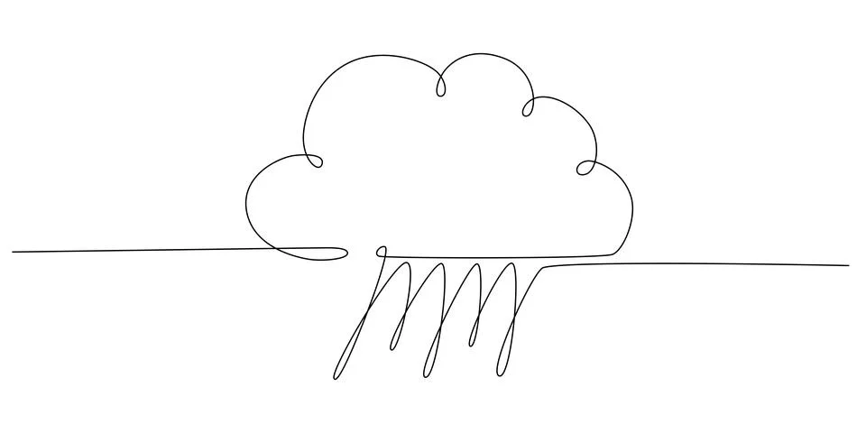 Rain and cloud - hand drawing one single continuous line banner. Vector stock Illustrazione stock