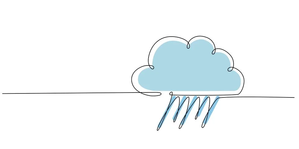 Rain and cloud - hand drawing one single continuous line banner. Vector stock Illustrazione stock
