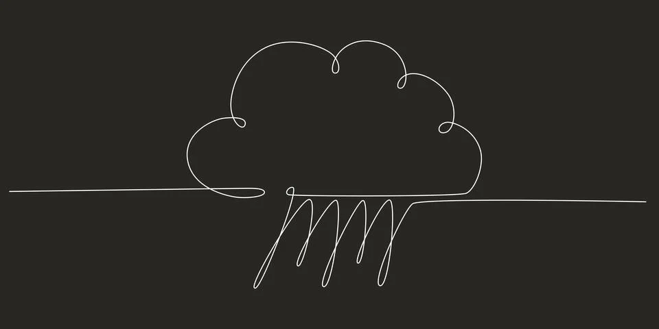 Rain and cloud - hand drawing one single continuous line banner. Vector stock Stock Illustration