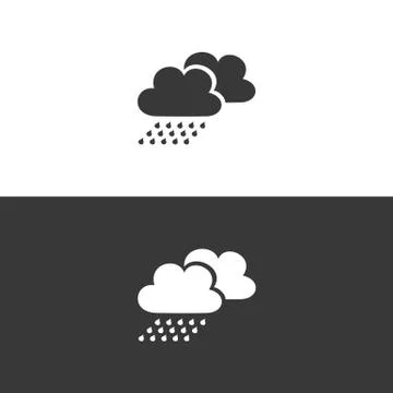 Rain and clouds. Icon on black and white background. Weather vector illustrat Stock Illustration