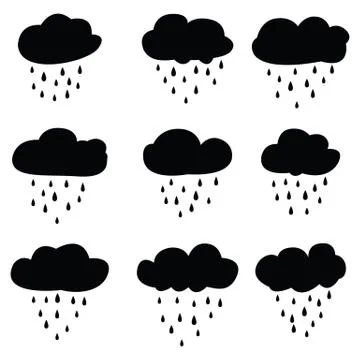 Rain and clouds icon set Stock Illustration