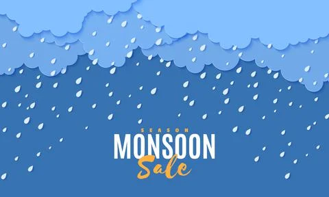Rain and clouds in paper cut style. Vector storm weather concept with falling Stock Illustration
