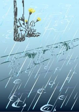 Rain and dandelion Stock Illustration