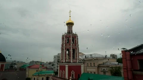 Rain and gloomy sky from the window in the apartment. Video stock 131964883