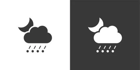 Rain and hail, cloud and moon. Isolated icon on black and white background. W Stock Illustration